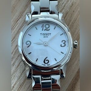 Tissot Stylis-T Luxury Ladies Watch Pearl Dial Stainless Steel Bracelet, Markers